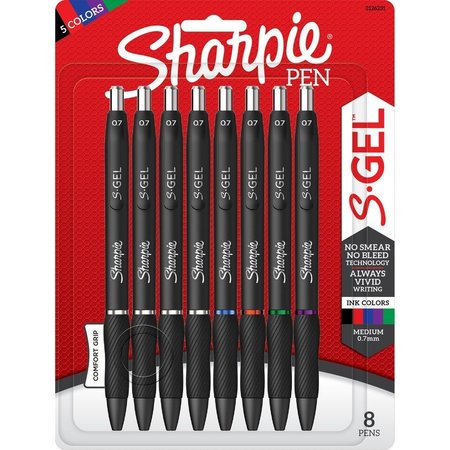 Sharpie Pen, Gel, 0.7mm, 8/PK, Assorted Ink/BK Barrel PK SAN2126231